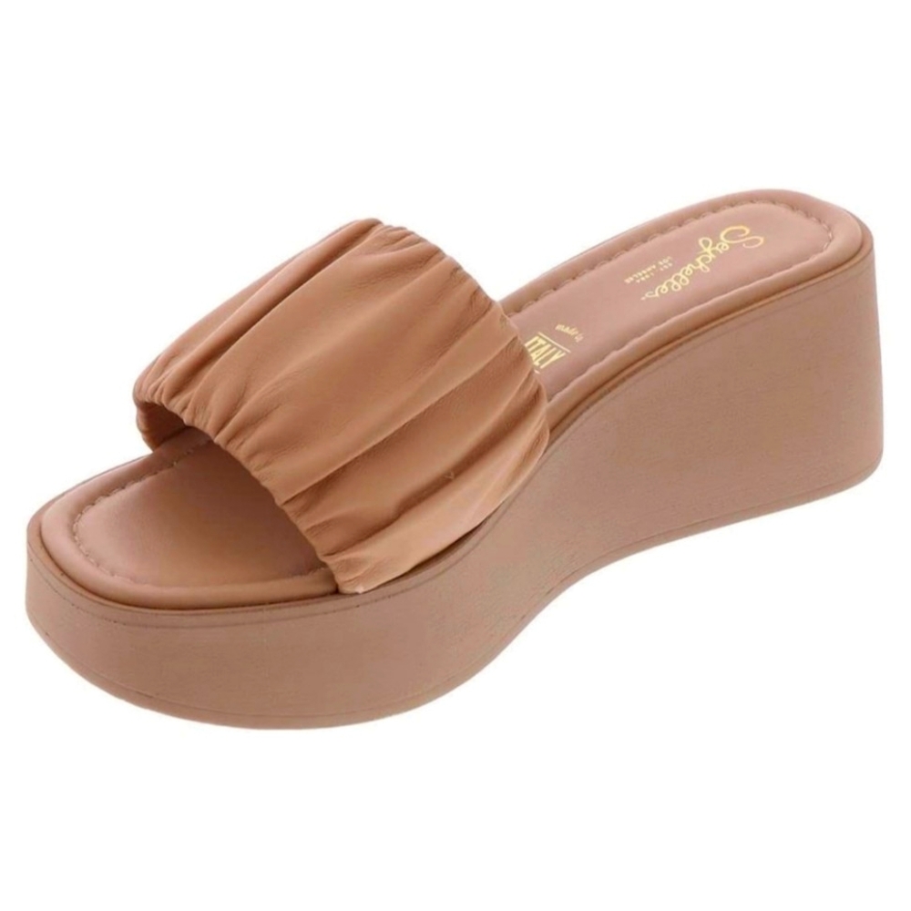 Seychelles Ruched Slide Platform Sandals in Tan